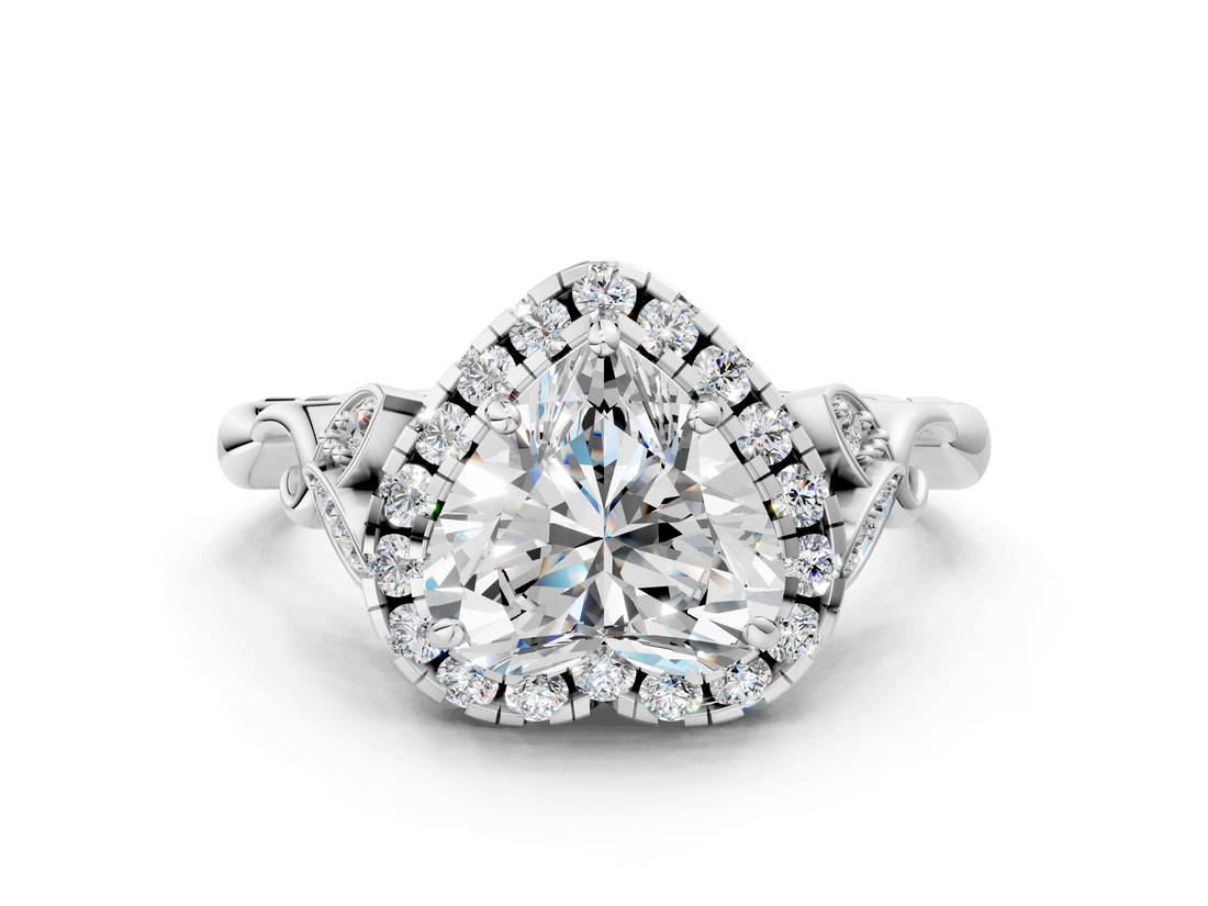 White gold Heart Halo Diamond Engagement Ring with Vintage-Inspired Band and Four-Prong Setting_3