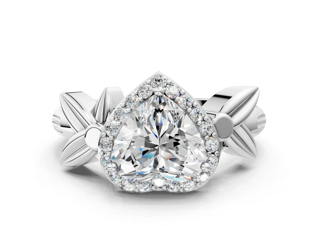 White gold Heart Halo Diamond Floral Band with Four-Prong Setting_113