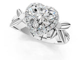 White gold Heart Halo Diamond Floral Band with Four-Prong Setting_114