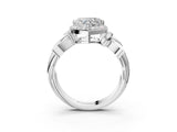 White gold Heart Halo Diamond Floral Band with Four-Prong Setting_116