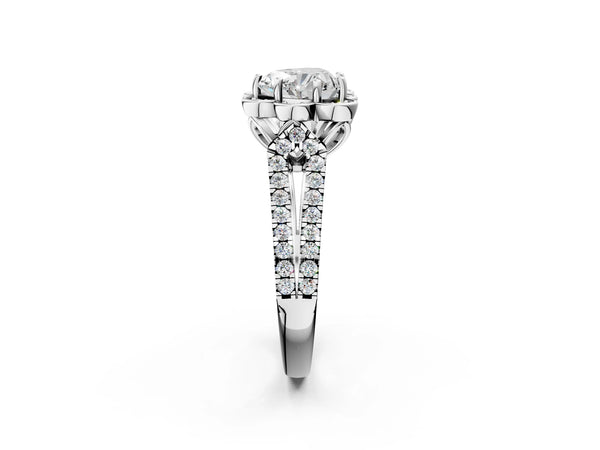White gold Heart Halo Diamond Floral Split Shank Engagement Ring