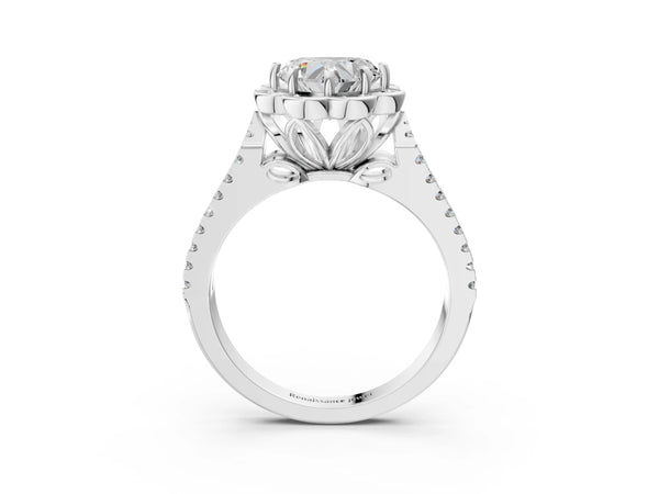 White gold Heart Halo Diamond Floral Split Shank Engagement Ring