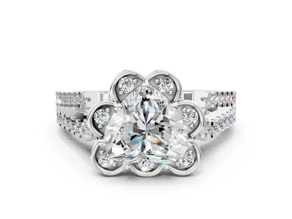 White gold Heart Halo Diamond Floral Split Shank Engagement Ring