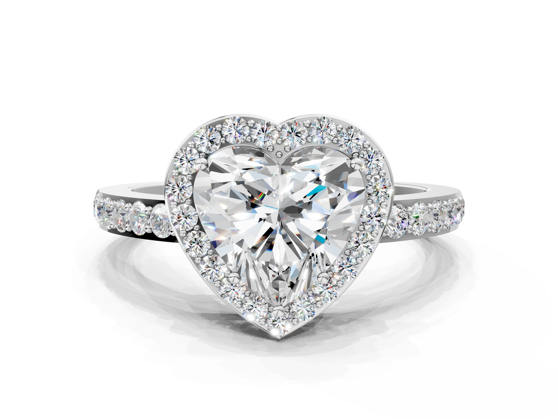 White gold Heart Halo Diamond Pavé Band Ring with Prong Setting_20