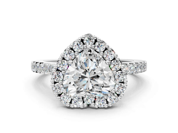 White gold Heart Halo Diamond Pavé Solitaire Ring
