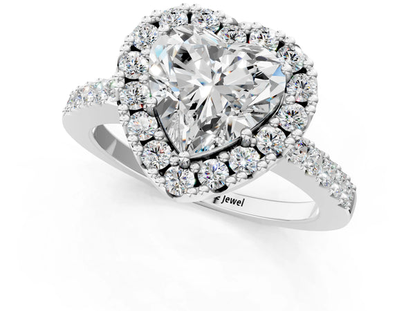 White gold Heart Halo Diamond Pavé Solitaire Ring