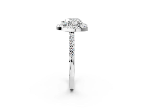 White gold Heart Halo Diamond Pavé Solitaire Ring