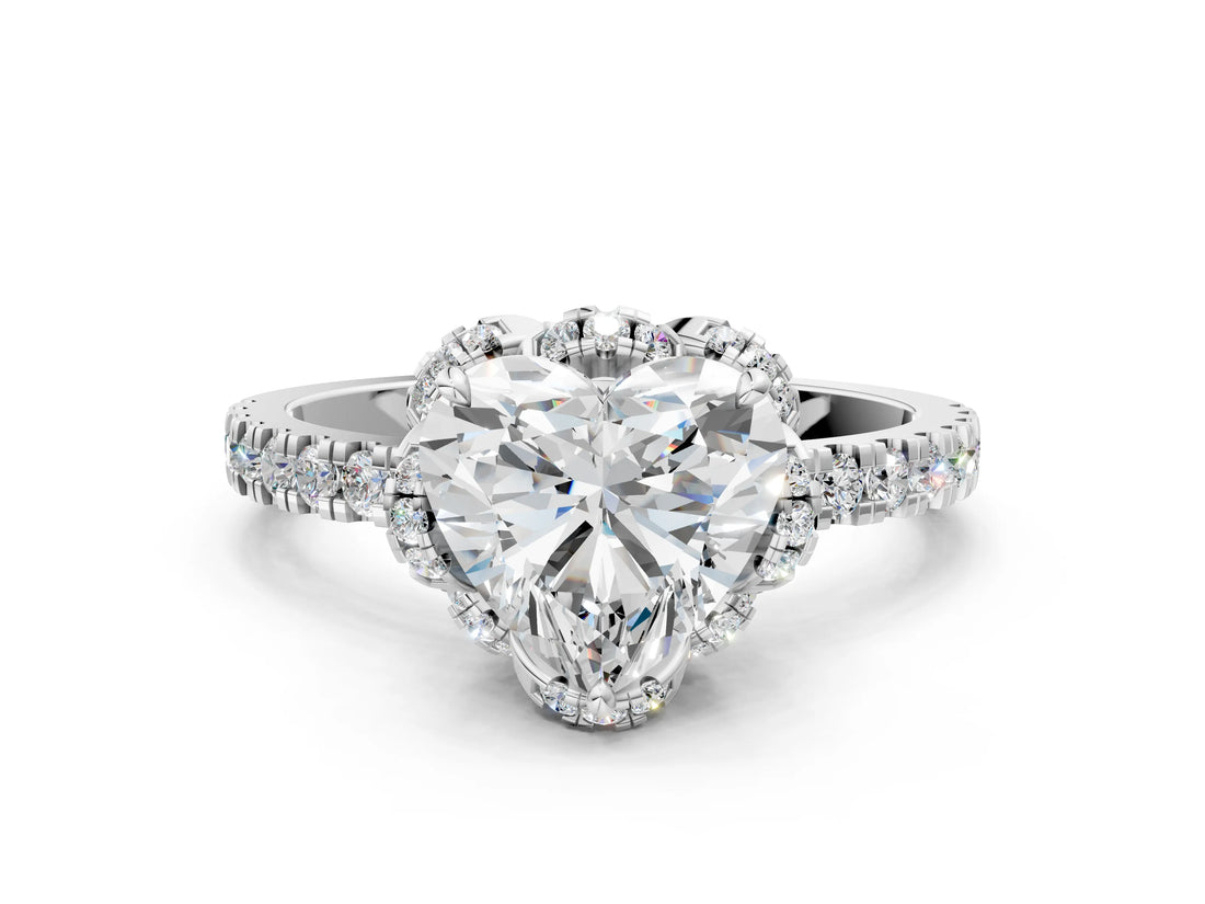 White gold Heart Halo Diamond Pave Band Ring with Four-Prong Setting_15