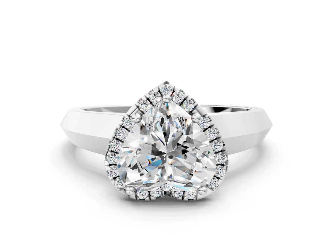 White gold Heart Halo Diamond Ring with Cathedral Band and Four-Prong Setting_80