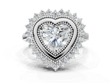 White gold Heart Halo Diamond Ring with Milgrain Edge and Round Prong Setting_26