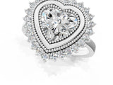 White gold Heart Halo Diamond Ring with Milgrain Edge and Round Prong Setting_27