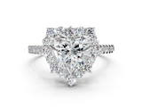 White gold Heart Halo Diamond Ring with Pavé Band and Prong Setting_20