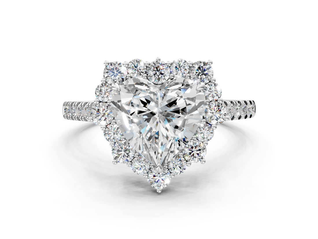 White gold Heart Halo Diamond Ring with Pavé Band and Prong Setting_24