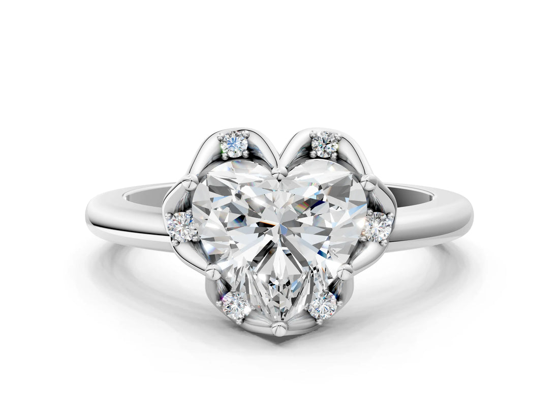 White gold Heart Halo Diamond Ring with Round Cluster Setting, Solitaire Band, and Four-Prong Setting_47