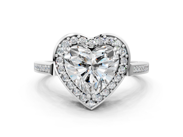White Gold Heart-Shaped Halo Engagement Ring Setting