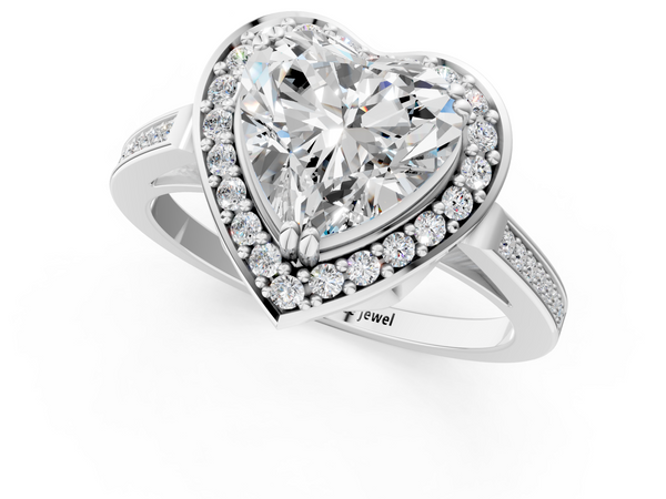 White Gold Heart-Shaped Halo Engagement Ring Setting