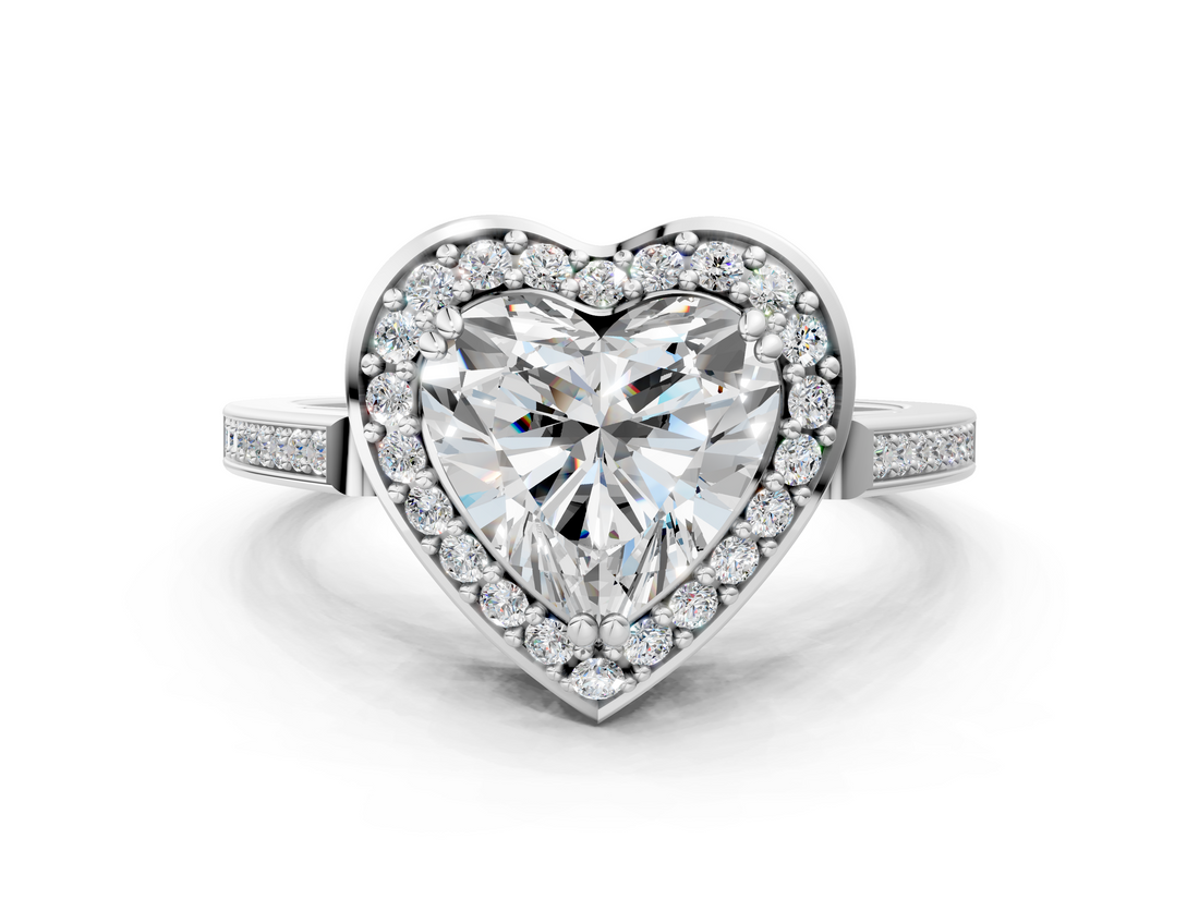 White gold Heart Halo Diamond Ring with Split Shank and Four-Prong Setting_72