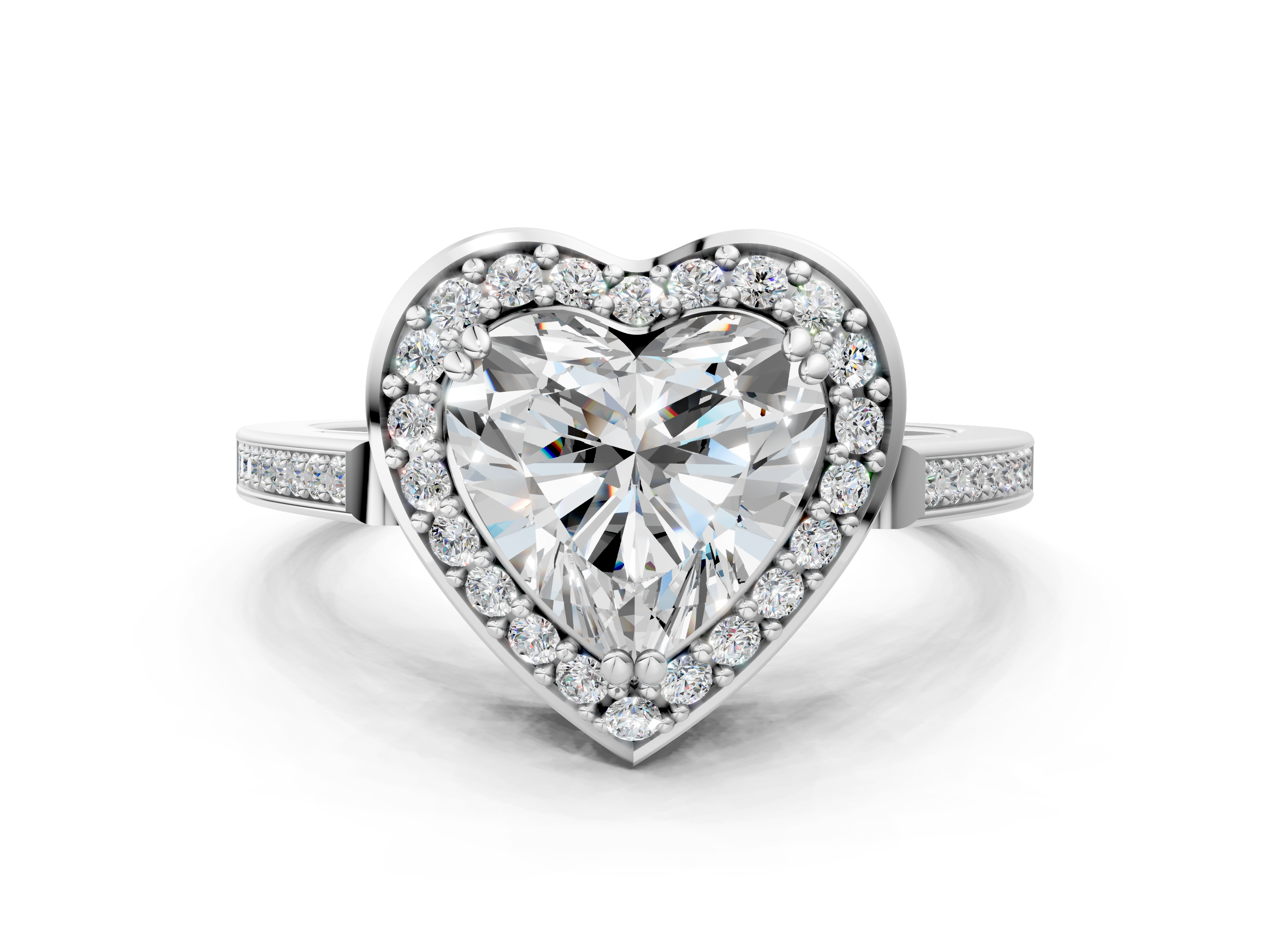 White gold Heart Halo Diamond Ring with Split Shank and Four-Prong Setting_73