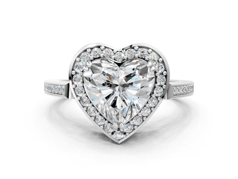 White gold Heart Halo Diamond Ring with Split Shank and Four-Prong Setting_73