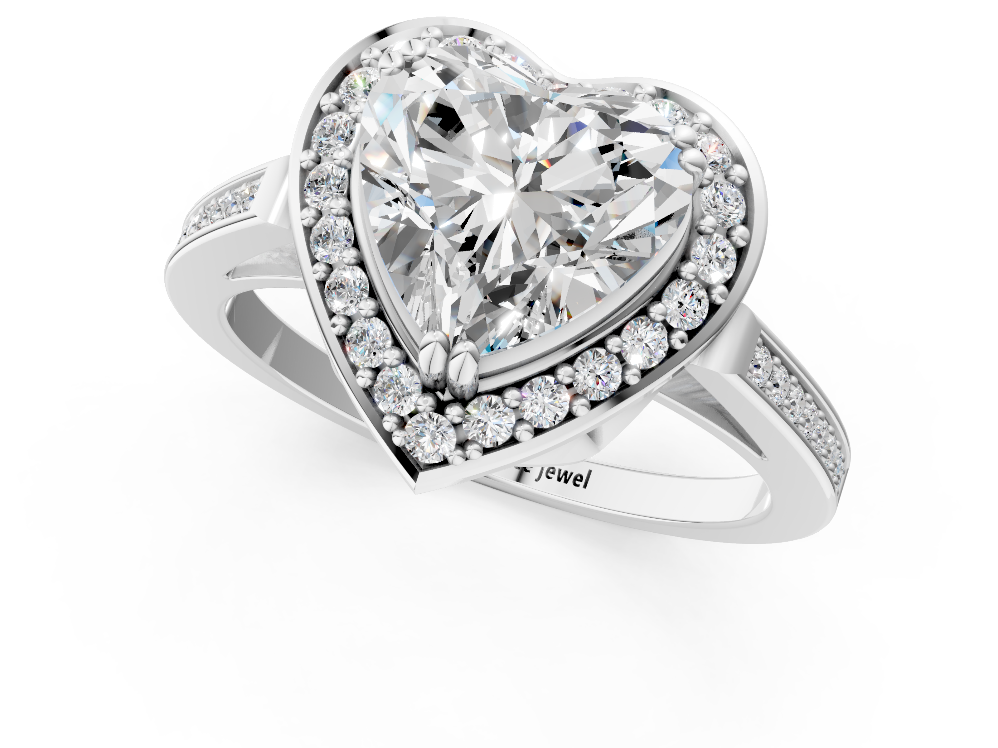 White gold Heart Halo Diamond Ring with Split Shank and Four-Prong Setting_74