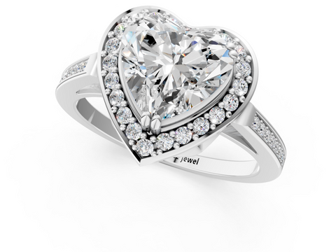 White gold Heart Halo Diamond Ring with Split Shank and Four-Prong Setting_74