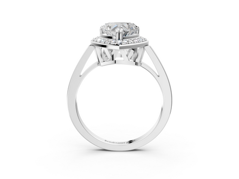 White gold Heart Halo Diamond Ring with Split Shank and Four-Prong Setting_75