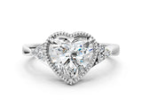 White gold Heart Halo Diamond Ring with Tapered Band and Four-Prong Setting_15