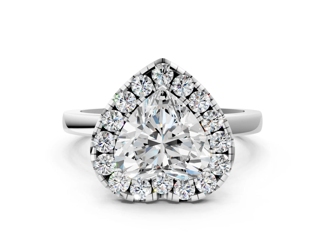 White gold Heart Halo Diamond Solitaire with Pavé Band and Four-Prong Setting_112