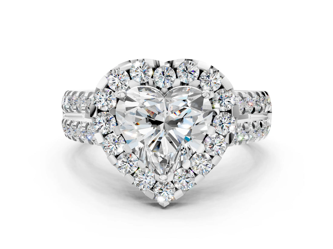 White gold Heart Halo Diamond Split Shank Engagement Ring with Prong Setting_51