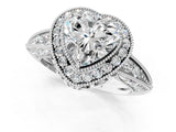 White gold Heart Halo Diamond Split Shank Ring with Milgrain Detail_50