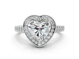White gold Heart Halo Milgrain Solitaire with Bezel Set Side Stones and Pave Band_32