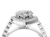 White gold Heart Halo Milgrain Solitaire with Bezel Set Side Stones and Pave Band_36