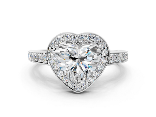 White Gold Heart-Shaped Pave Engagement Ring Setting with Framed Halo and Graduated Band