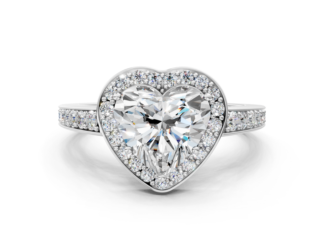 White gold Heart Halo Pavé Diamond Engagement Ring with Bezel Setting_20