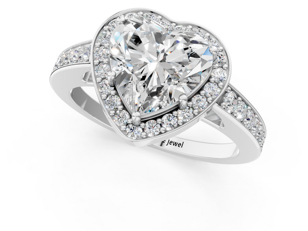 White Gold Heart-Shaped Pave Engagement Ring Setting with Framed Halo and Graduated Band
