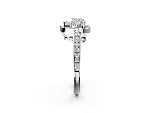 White Gold Heart-Shaped Pave Engagement Ring Setting with Framed Halo and Graduated Band
