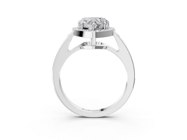 White Gold Heart-Shaped Pave Engagement Ring Setting with Framed Halo and Graduated Band