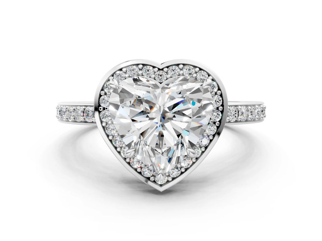 White gold Heart Halo Pave Band Solitaire Ring with Prong Setting_66