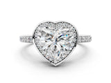 White gold Heart Halo Pave Band Solitaire Ring with Prong Setting_66