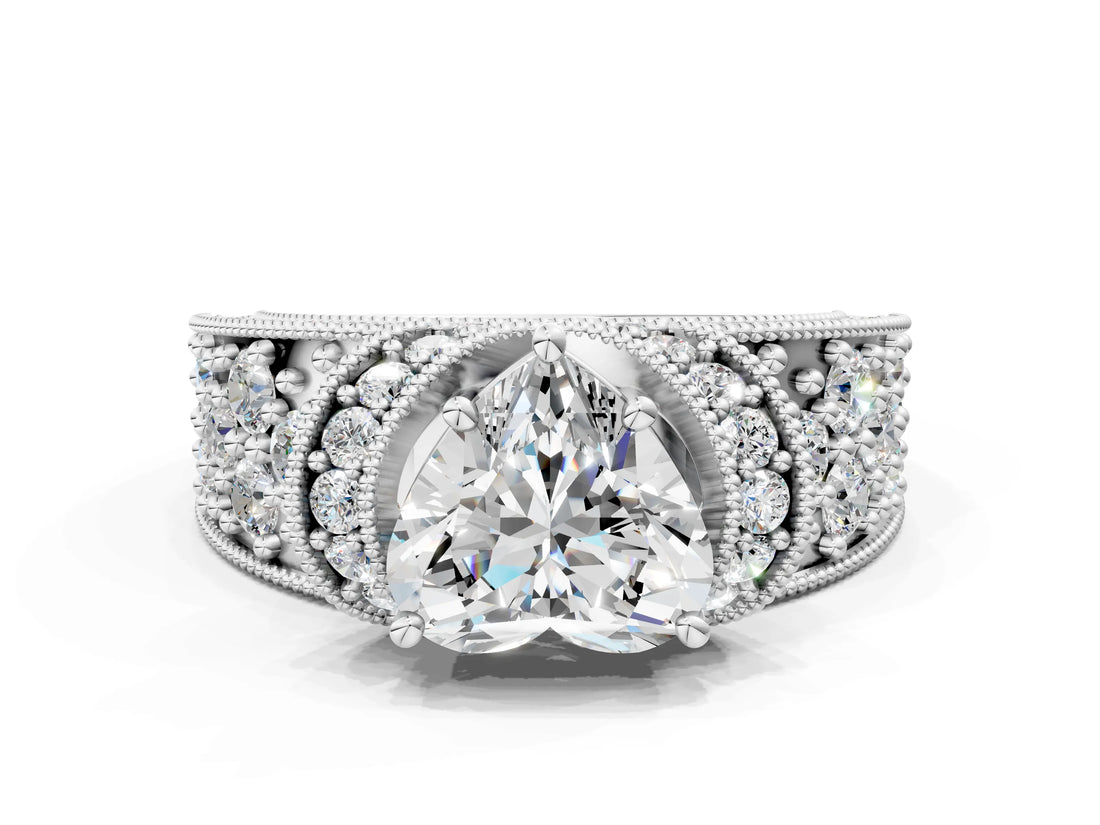 White gold Heart Halo Pave Diamond Engagement Ring with Milgrain Detailing_67