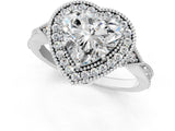 White gold Heart Halo Round Diamond Milgrain Pave Engagement Ring_10