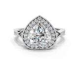 White gold Heart Halo Round Diamond Milgrain Pave Engagement Ring_9