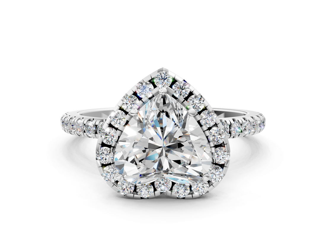 White gold Heart Halo Round Diamond Pavé Band Four-Prong Ring_3