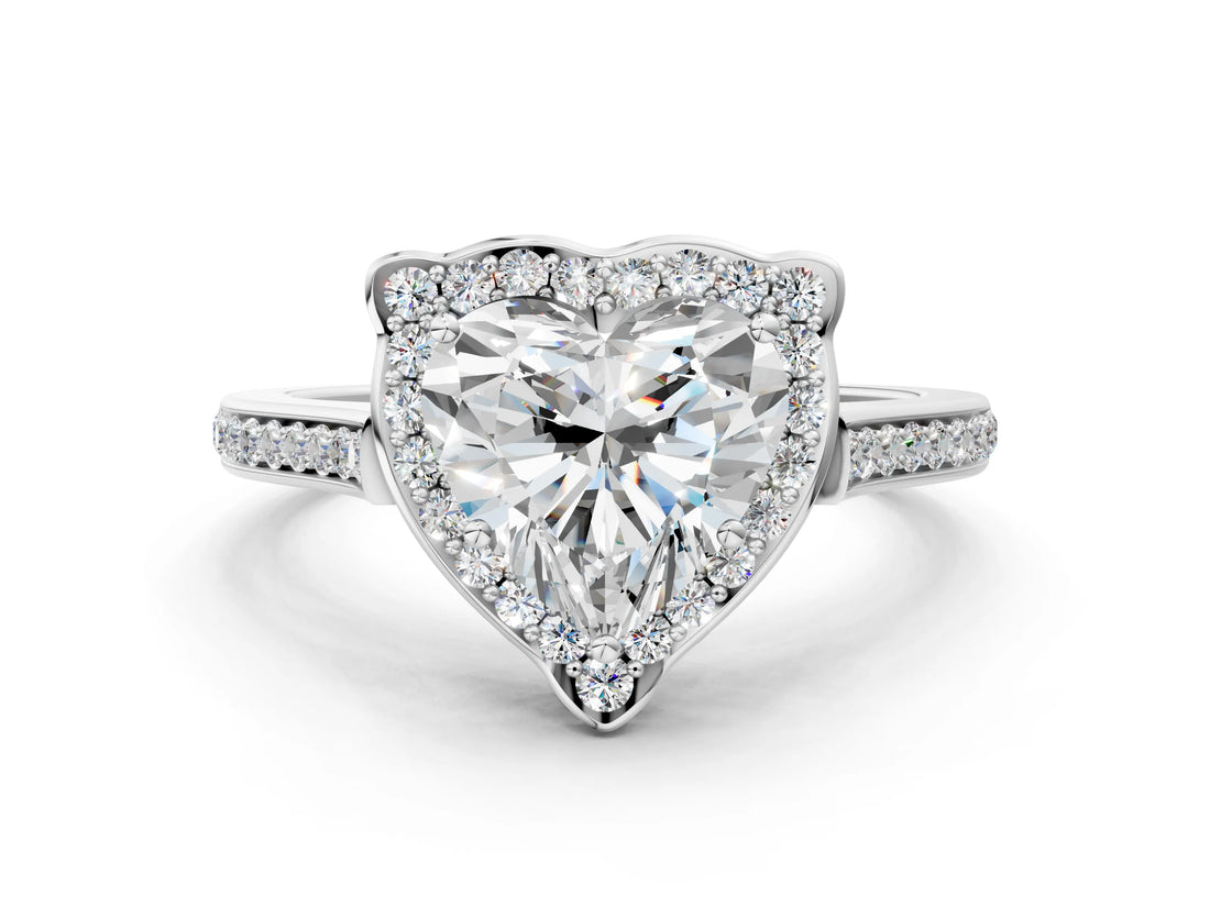 White gold Heart Halo Round Diamond Pave Band with Four-Prong Setting_38