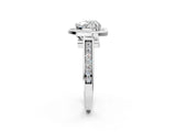 White gold Heart Halo Solitaire Diamond Ring with Pave Band and Bezel Setting_106