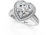 White gold Heart Halo Solitaire Diamond Ring with Pave Band and Bezel Setting_113