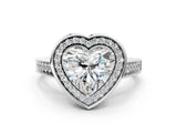 White gold Heart Halo Solitaire Diamond Ring with Pave Band and Bezel Setting_120