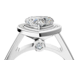 White gold Heart Halo Solitaire Diamond Ring with Pave Band and Bezel Setting_124