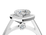 White gold Heart Halo Solitaire Diamond Ring with Pave Band and Bezel Setting_92