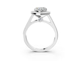 White gold Heart Halo Solitaire Diamond Ring with Pave Band and Bezel Setting_99